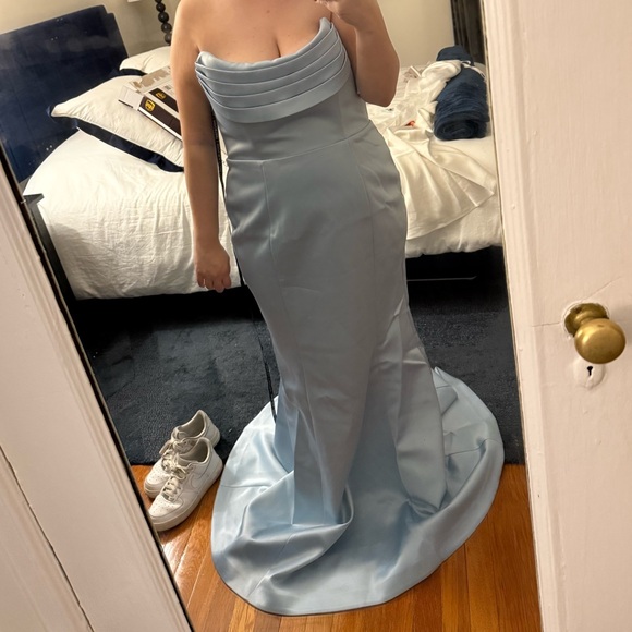 NEW Lavish Alice Freya Bonded Satin Cowl Neck Dusty Blue Maxi Dress Size XXL 14 - Picture 3 of 6